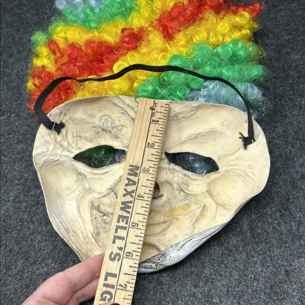 Creepy Horror Clown Mask Rainbow Wig Halloween Costume Accessories 2pc Bundle